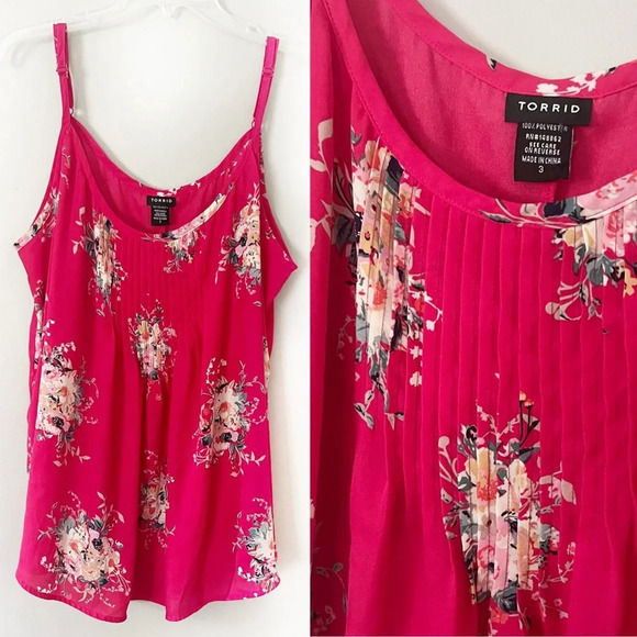 Torrid Sophie Raspberry Pintuck Georgette Swing Cami Tank Top Floral 3X Dress - Picture 1 of 11